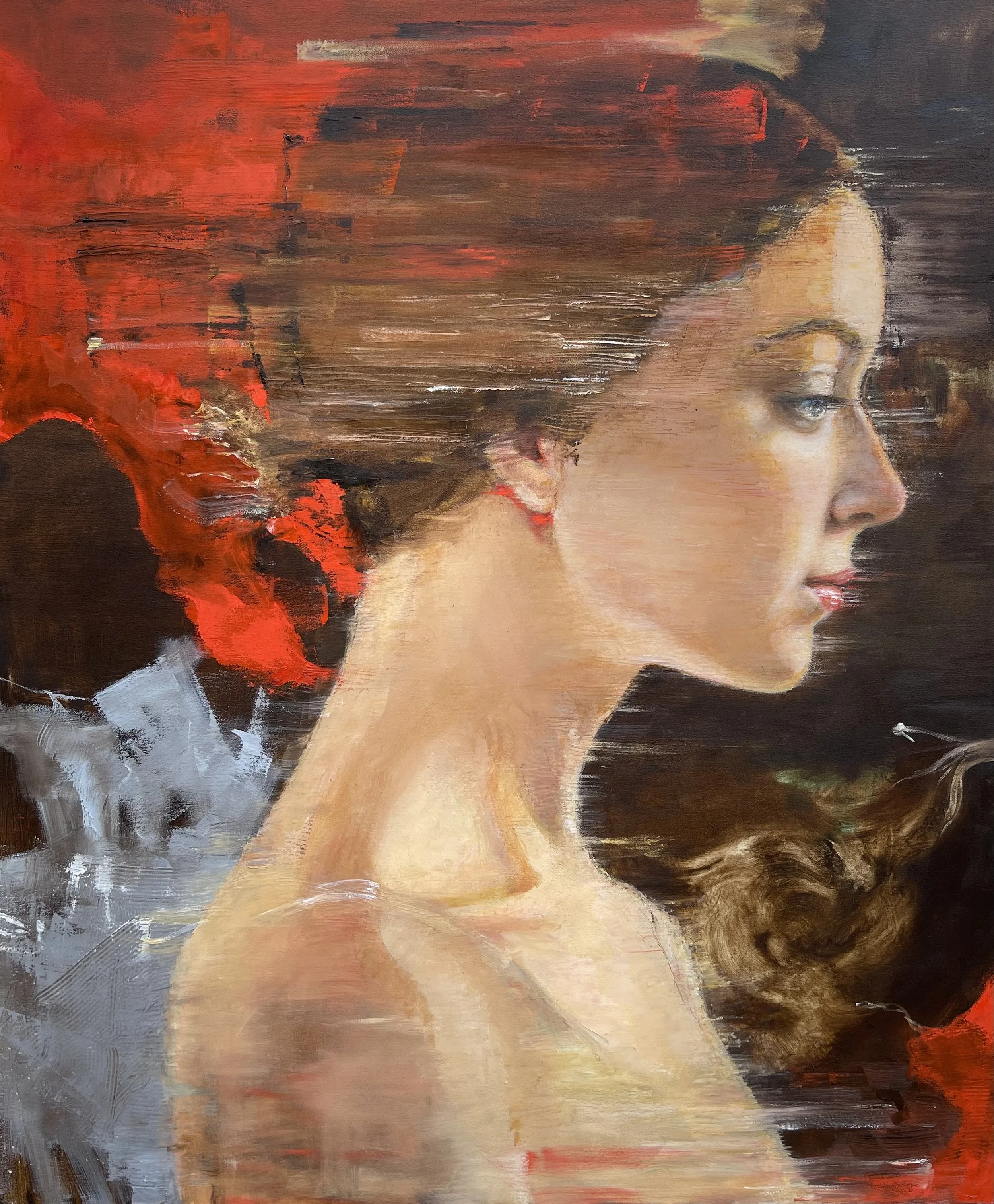 Profile of a Woman with Abstract Background by Martha Escondeur