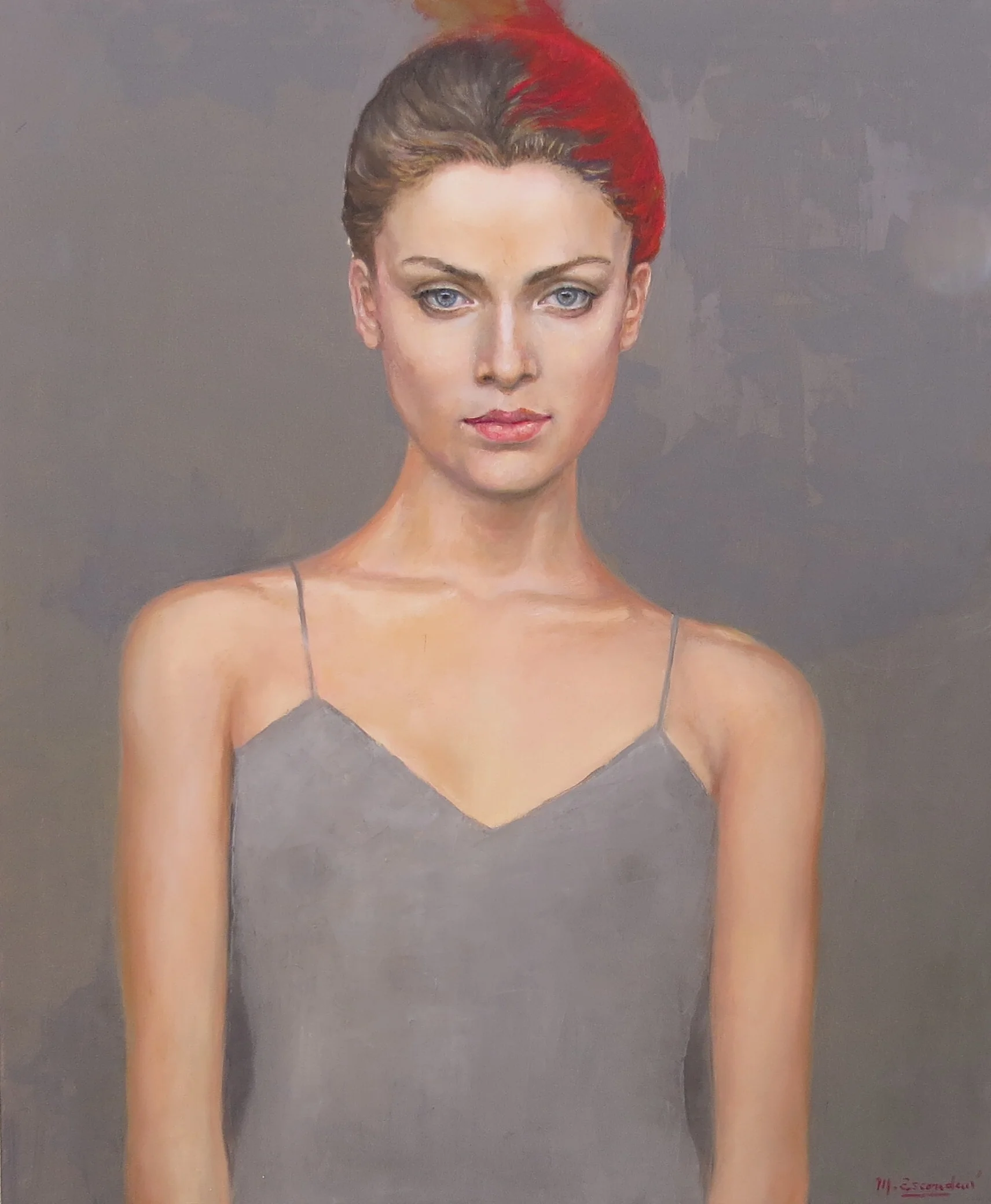Portrait of a Woman in Gray Dress by Martha Escondeur