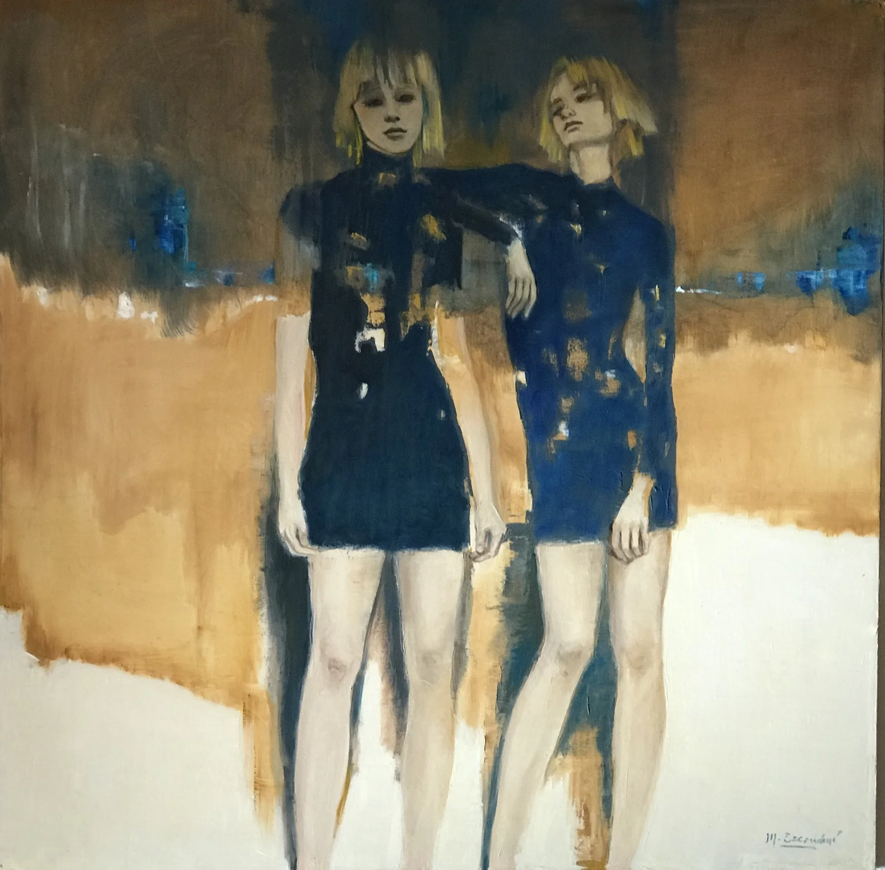 Two Women in Blue Dresses by Martha Escondeur